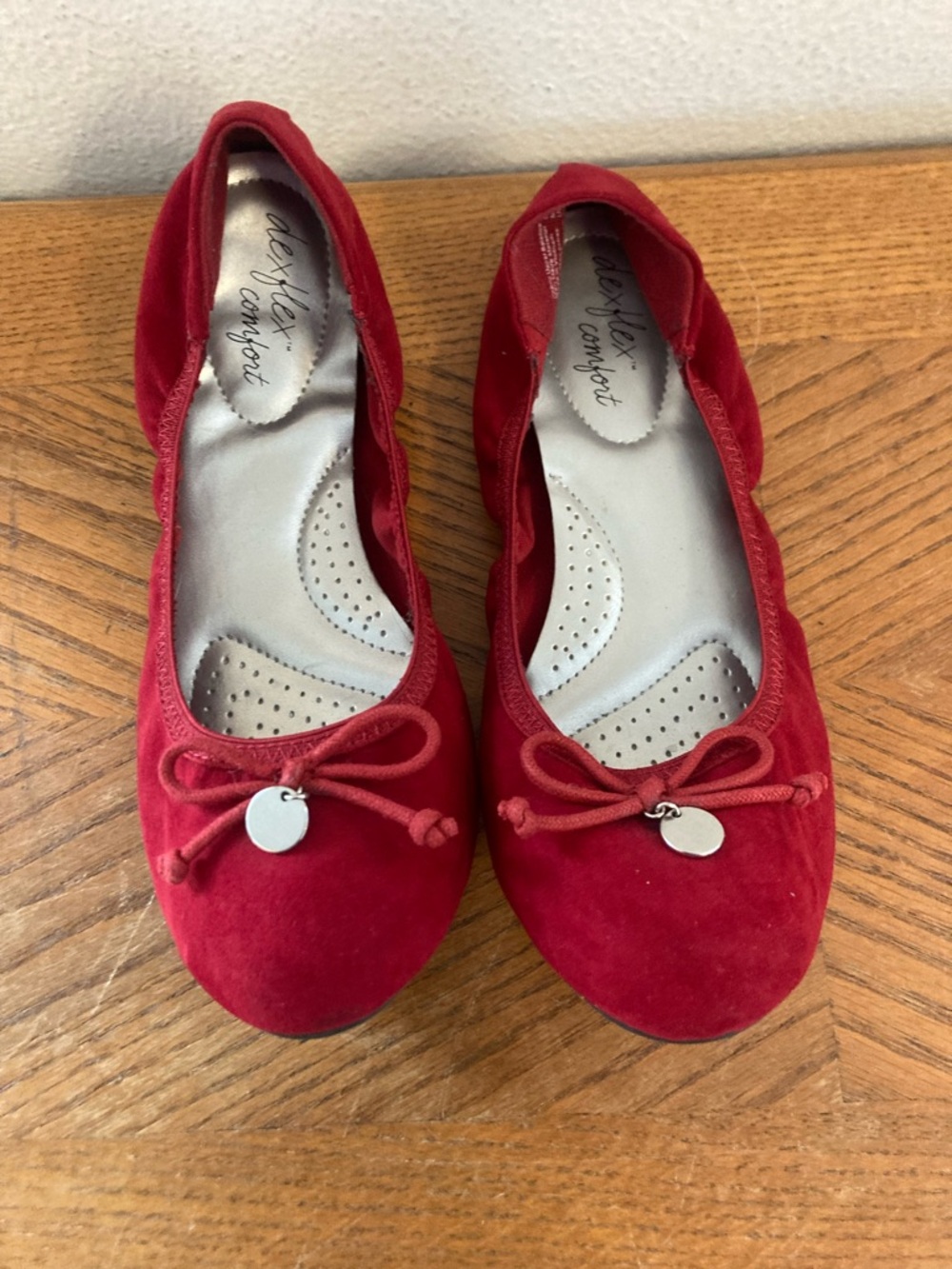 DEXFLEX Red Comfort Faux Suede Ballet Flats (8.5W)